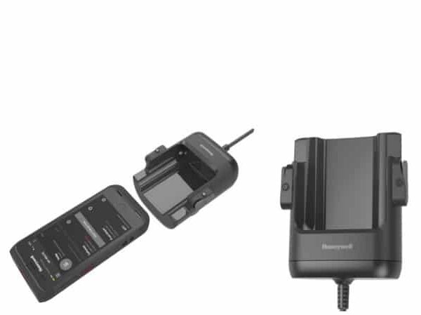 Cuna de vehículo w/ hard wired 3-pin power cable for CT40 Booted or Non-Booted. Compatible with Correa de mano. NFC tag integrated for seamless pairing. Cig. lighter power adapter cables or installation kits sold separately. i.e: RAM-B-166-202U / 50138169-00